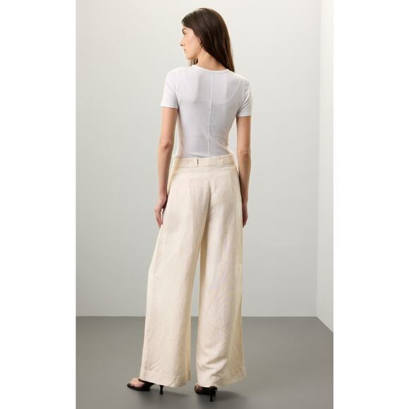 CLUB MONACO Women's Beige Linen Blend Relaxed Wide Leg Trouser Pants Size 4 - Picture 2 of 13